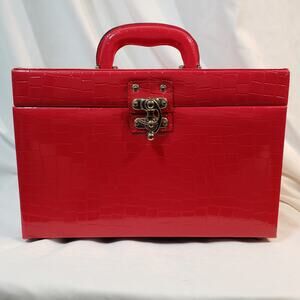 travel makeup box case expandable excellent red quilted pleather